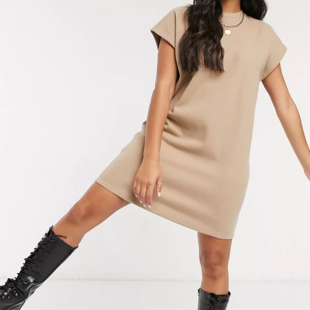 Camel colored t shirt dress.